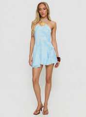Myka Shell Halter Mini Dress Blue Floral