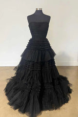 Strapless Periwinkle Tulle Tiered Formal Dress