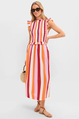 Orange, Pink & Crimson Stripe Smocked Sully Dress