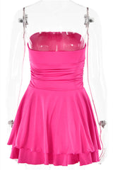 Strapless Orange Ruffle Ruched Short Dress