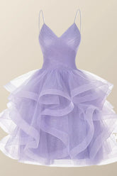 Lavender Ruffles Short A-line Party Dress