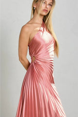 Shelly Asymmetrical Pleated Maxi Dress - Pink