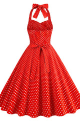 Halter Red Polk Dots Swing Dress