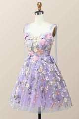 Lavender Floral Embroidered A-line Princess Dress