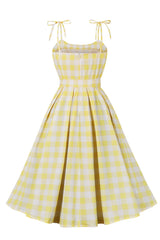 Yellow Plaid Swing Dress with Sash