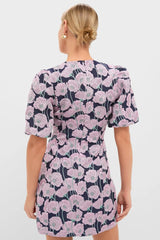 Pink & Navy Floral Jacquard Minetta Mini Dress