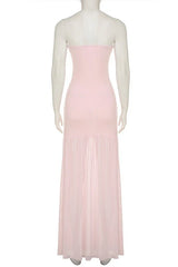 Strapless Pink Sheer Long Dress