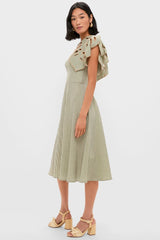 Green Striped Monsterea Leaf Sleeveless Midi Dress