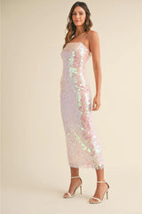 Alicia Large Disc Sequin Spaghettie Strap Maxi Dress