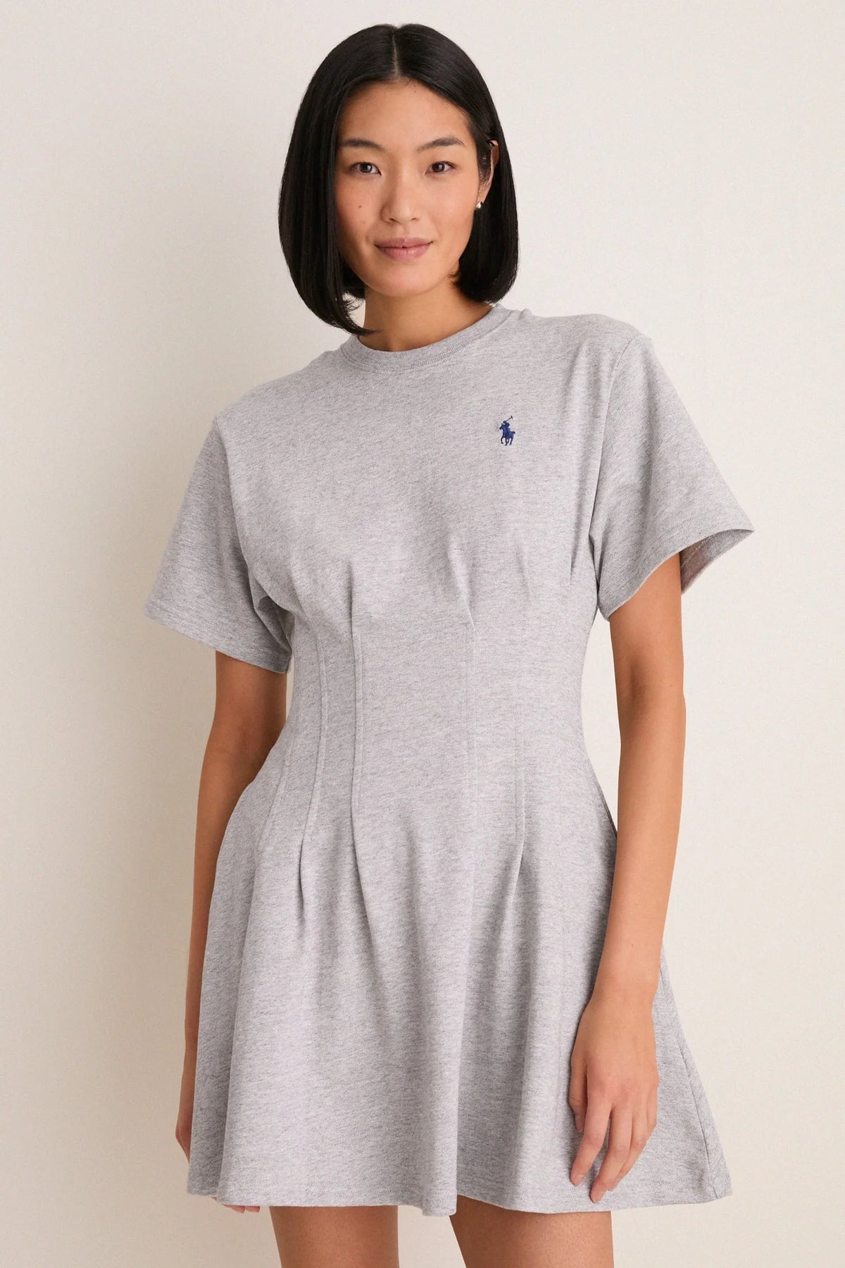 Cobblestone Heather Jersey Knit Crewneck Mini Dress