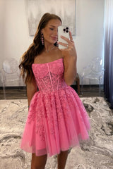 Strapless Lilac Lace Appliques Short Homecoming Dress