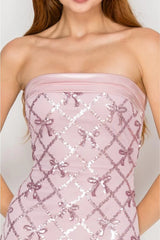 Amelia Sequin Bow Bodycon Mini Dress - Lavender