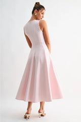 Manon Sleeveless Pocket Midi Dress - Pink