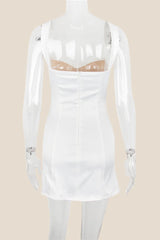 White Satin and Lace Short Dress
