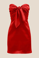Strapless Navy Blue Tie Front Short Dress