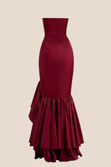 Strapless Navy Blue Mermaid Ruffle Long Dress