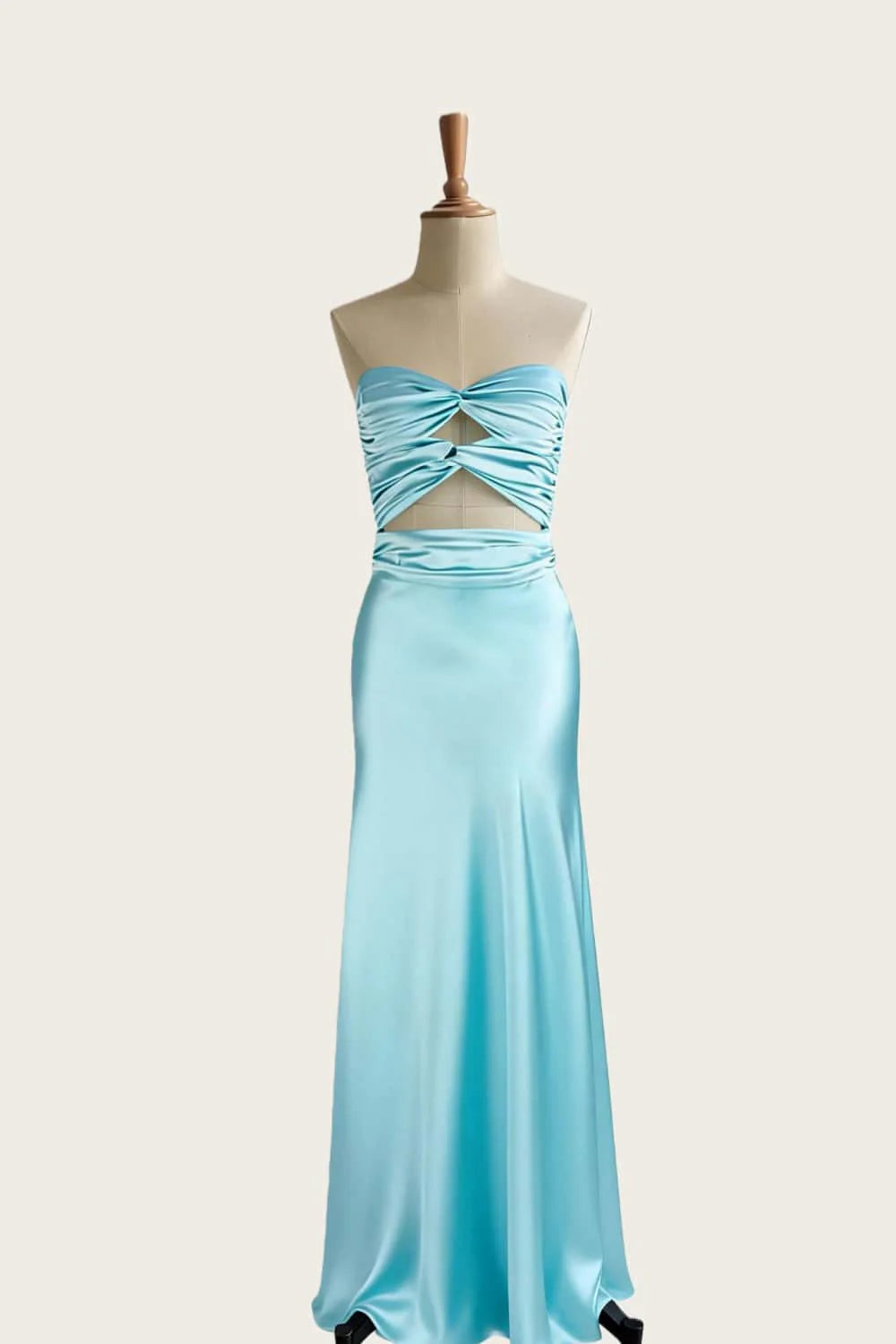 Twists Aqua Keyholes Satin Fitted Dress