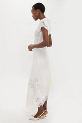 Creme Satin Lace Alessia Midi Dress
