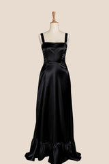 Yellow Soft Sati Square Neck A-line Maxi Dress