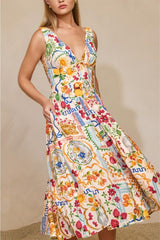 Santorini Plunging Corset Bodice Midi Dress