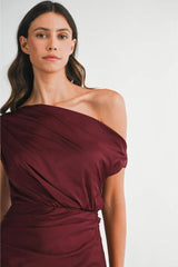 Stella Satin Draped On Shoulder Maxi Dress