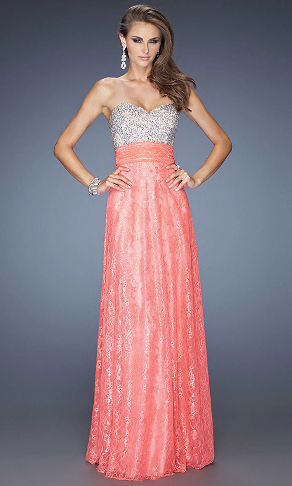 Full Length Sweetheart Open Back Lace Gown