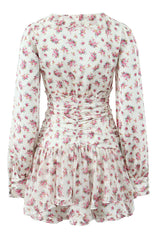 White Floral Ruched Short Party Dress