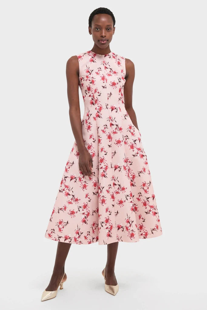 Red Summer Lillies on Pink Mara Midi Dress