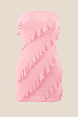 Strapless Pink Ruffled Bodycon Short Dress