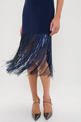 Navy Sequin Fringe Stevie Midi Dress