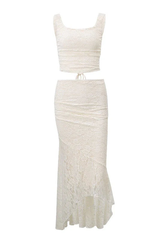 Two Piece Ivory Lace Mermaid Dress