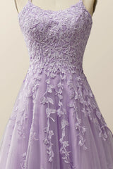 Lavender Lace Appliques A-line Long Formal Dress
