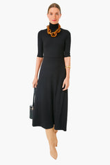 Black Elbow Sleeve Turtleneck Dress