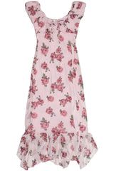 Mesh Puff Sleeve Hanky Hem Maxi Dress