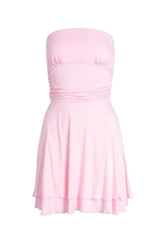 Strapless Orange Ruffle Ruched Short Dress