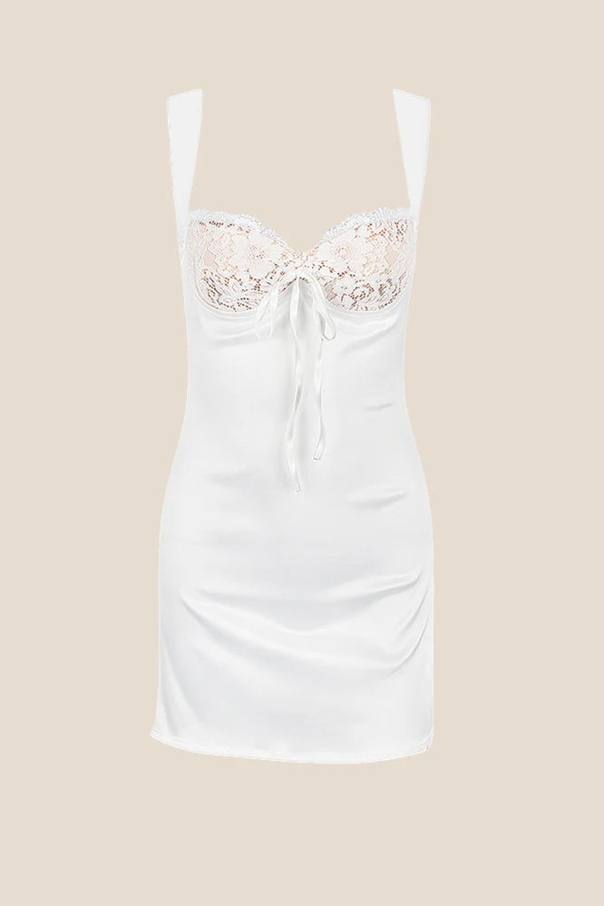 White Satin and Lace Short Dress